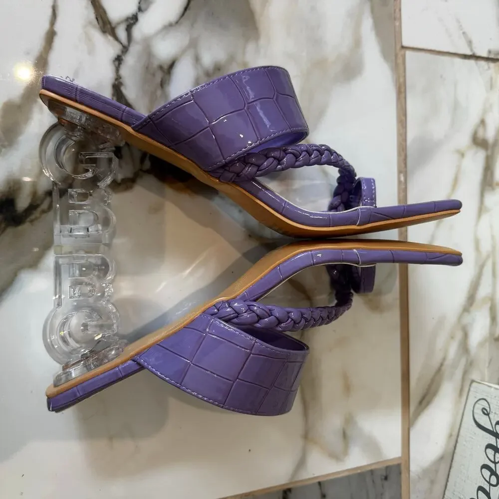 Camssoo Women's Purple Croc Embossed Heels Size 41 Lucite Heel Toe Ring‎ Slip On